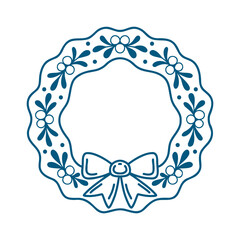 Hand drawn outline wreath design element. Holiday ornament sketch doodle.Vector illustration for decorate Christmas cards, banners, background