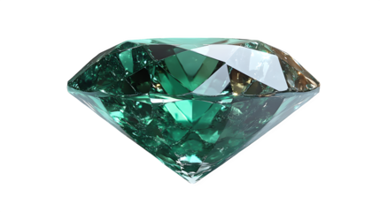 Green gemstone shaped like a diamond, HD rendering, on white background