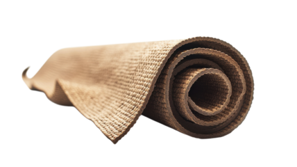 Rolled Yoga Mat on White Background Fitness Wellness Exercise Sport Studio