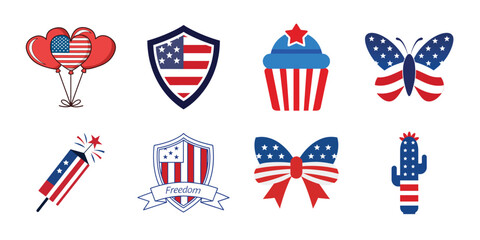 Obraz premium American Independence Day vector set, Collection of 4th July design