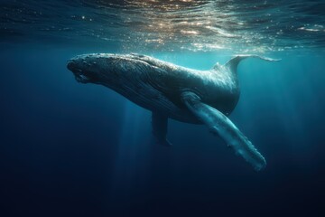Leviathan in Light: Blue Whale's Abyssal Journey.