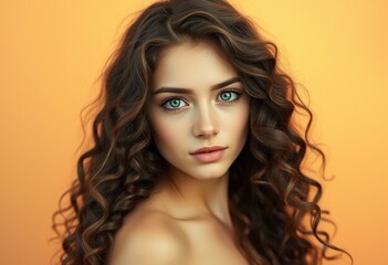 Fototapeta premium Soft focus portrait of a young woman on a warm pastel background
