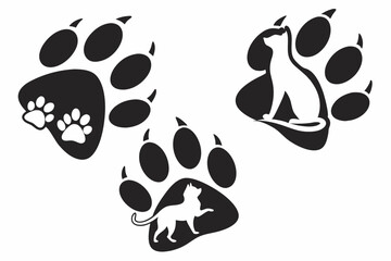 Cat Animal Paw Print Silhouettes Black White Vector Graphics