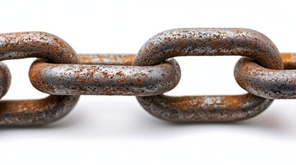 Fototapeta premium Rusty metal chain links close up on white background