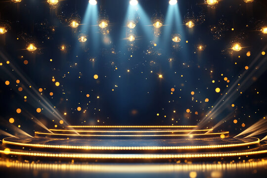 Illuminated stage awaiting a grand performance golden lights sparkle