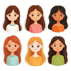 Adorable Girls Portraits A Collection of Six Diverse Young Girls with Long Hair and Happy Expressions