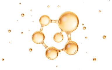Golden abstract spheres, golden molecules, 3d rendering.