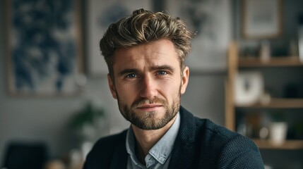 Obraz premium Determined Entrepreneur in Blazer Posing for Professional Portrait