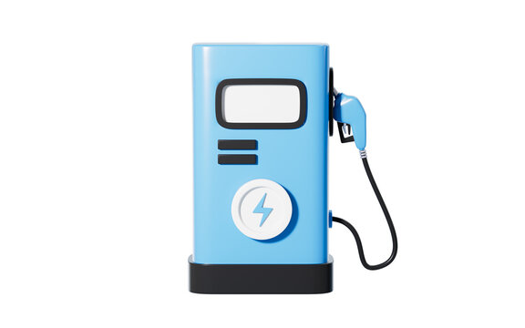 Cartoon charging pile, petrol filling station, Car charging or refuel concept, 3d rendering.