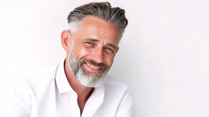 Obraz premium Mature Businessman with Grey Hair in White Shirt Smiling Confidently