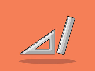 set of two plastic rulers of different shapes, school office supplies, stationery, cartoon style, isolated vector illustration on plain background