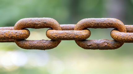 Fototapeta premium Rusty metal chain links in close up outdoor view