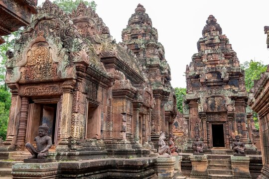 Banteay Srei, Angkor Wat is located in Cambodia. One of the seven architectural wonders of the world. Tomb Raider filming location
