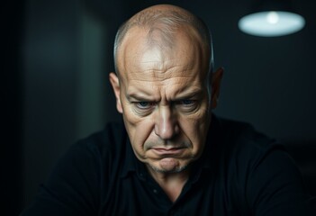 Fototapeta premium Portrait of a bald man with a stern expression