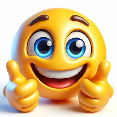   A cheerful cartoon emoji face giving double thumbs up with a playful expression, wide blue eyes, raised eyebrows, and tongue sticking out. 