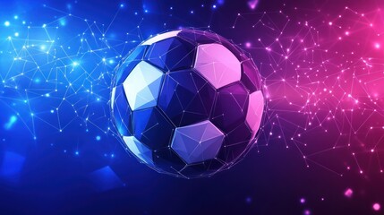 Futuristic soccer ball, digital art, network background, sports promo