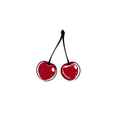 Stylized red cherry icon with black outline on white