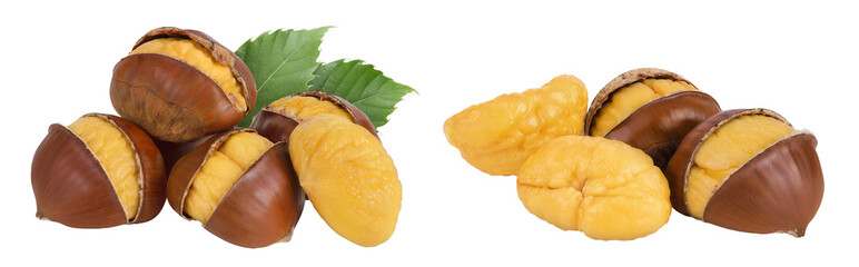 roasted peeled chestnut isolated on white background wit full depth of field.