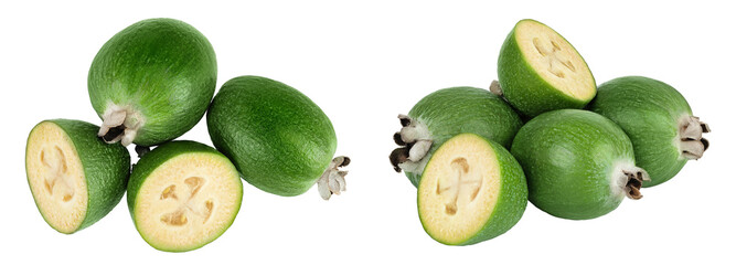 Feijoa fruit isolated on white background. Top view. Flat lay