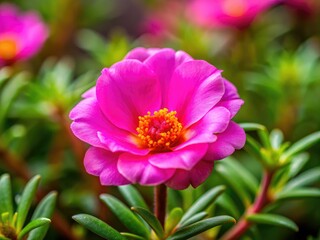 Obraz premium Vibrant pink purslane, a seasonal shrub, showcased in stunning floral photography.