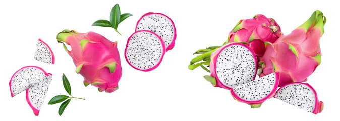 Dragon fruit, Pitaya or Pitahaya isolated on white background with copy space for your text. Top...