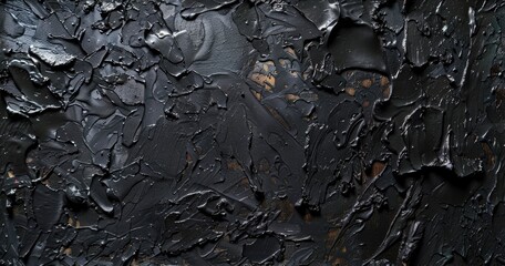 a fully paint splattered canvas, covered in black acrylic paint with very little of the canvas showing through.