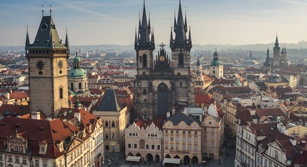 Obraz premium Cityscape View with Old Buildings and Towers at Daytime