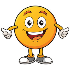 Happy cartoon emoji character pointing