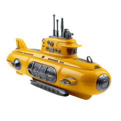 unique yellow submarine model  isolated on transparent white background