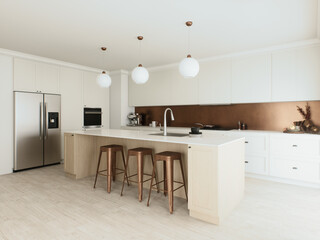 Modern stylish kitchen with island and pendant lighting for a trendy atmosphere