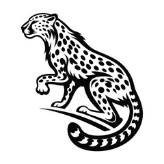 Stylish Black and White Cheetah Silhouette. Powerful Feline in Dynamic Pose Design