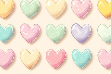 Obraz premium Seamless pattern of heart shaped candies forming a colorful background, ideal for valentine's day or romantic projects