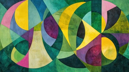 Fototapeta premium Vibrant abstract design featuring concentric circles and geometric shapes.