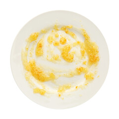 One dirty plate isolated on white, top view