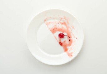 Dirty plate on white background, top view