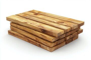 Wooden planks stacked, creating a rustic texture, isolated on a white background, ideal for construction and carpentry projects