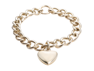 Silver chain bracelet with a heart charm isolated on white background PNG