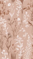 Beautiful seamless floral water color pattern Set, watercolor wild flowers, leaves and grass,Collection botanic garden elements, isolated illustration in rustic or vintage style,copy space.