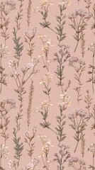 Beautiful seamless floral water color pattern Set, watercolor wild flowers, leaves and grass,Collection botanic garden elements, isolated illustration in rustic or vintage style,copy space.