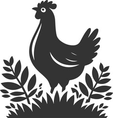 Hen in forest vector silhouette