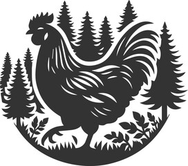 Hen in forest vector silhouette