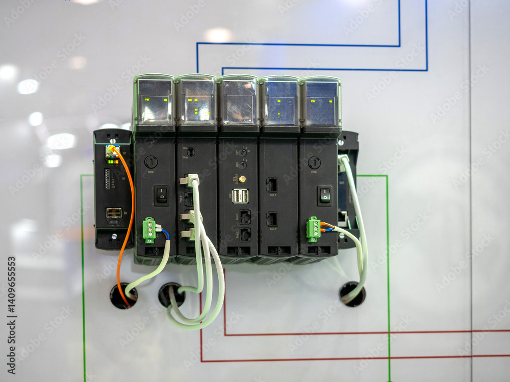 Poster programmable logic controller. electronic equipment. industrial electronic device. controller for au