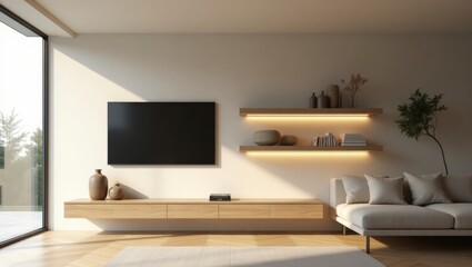 Stylish modern minimalist living room interior with elegant furniture and soft color palette for ultimate relaxation