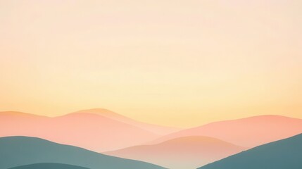 Pastel mountain range landscape at sunrise.