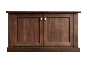 Elegant Dark Wood Cabinet with Brass Knobs Rich Grain Detail Classic on transparent background