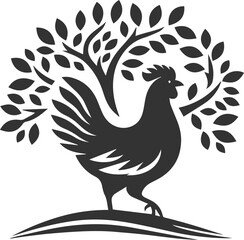 Hen in forest vector silhouette