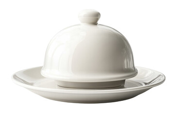 Fototapeta premium Elegant white porcelain butter dish with dome lid perfect for serving adds on transparent background