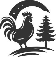 Hen in forest vector silhouette
