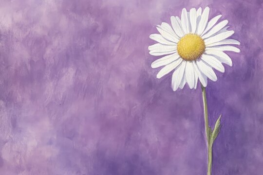 Single white daisy against a textured purple background.