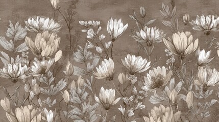 Beautiful seamless floral water color pattern Set, watercolor wild flowers, leaves and grass,Collection botanic garden elements, isolated illustration in rustic or vintage style,copy space.